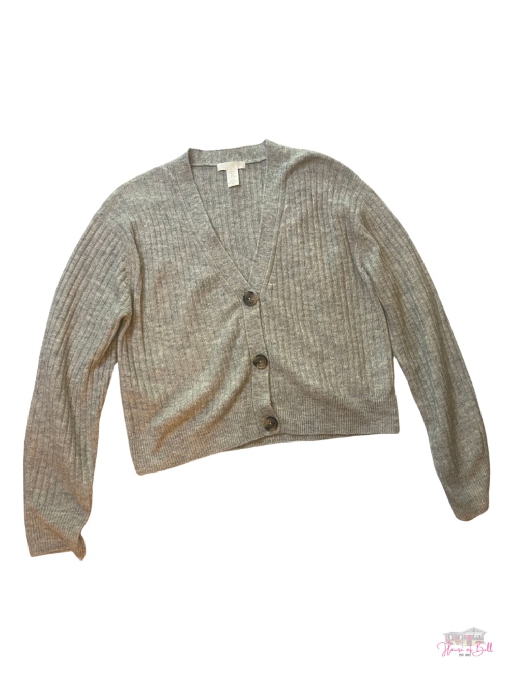 H&M Heather Gray Ribbed V-Neck Knit Boxy Cropped Cardigan Sweater Size M